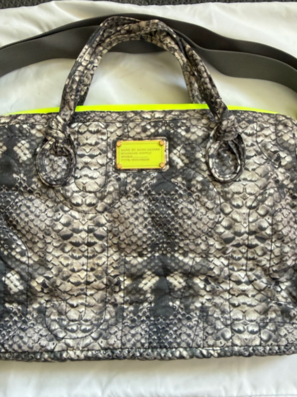 Marc by Marc Jacobs Snake-Print Laptop Tote with Neon Yellow Trim